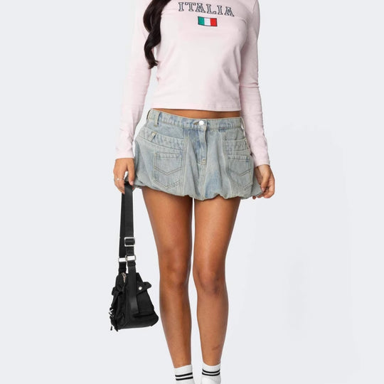 Damen Denim-Rock mit lässigen Taschen und verspieltem Schnitt EB