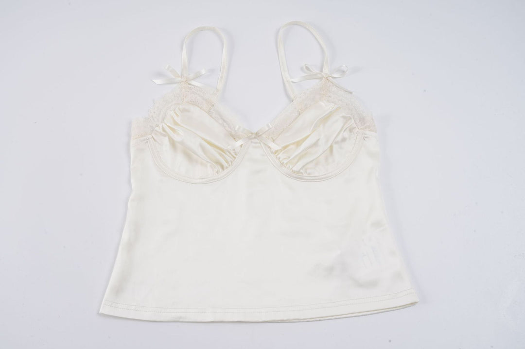 Damen Satin-Camisole mit Spitze und verspielten Schleifen EB