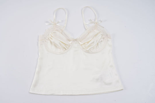 Damen Satin-Camisole mit Spitze und verspielten Schleifen EB