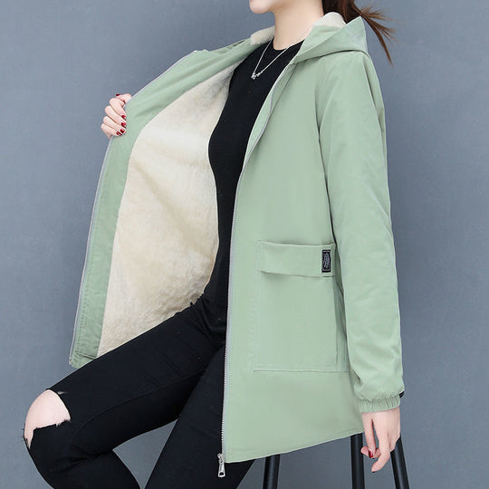 Damen Übergangsjacke mit fleecegefütterter Kapuze und praktischen Taschen EB
