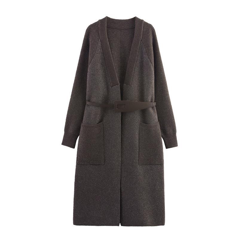 Damen Strickmantel mit eleganter Taillierung und praktischen Taschen EB