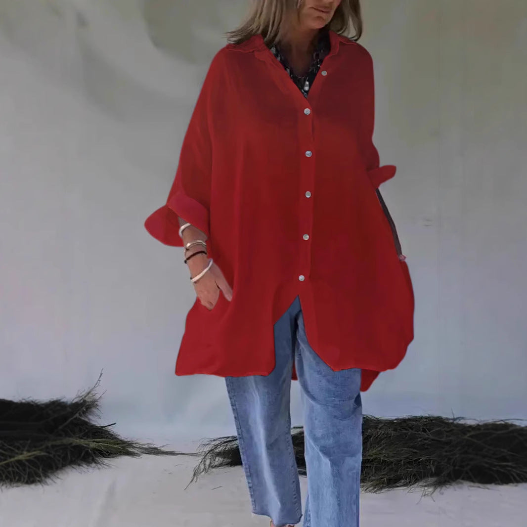 Damen lässiges Blusenkleid mit modischem Knopfverschluss EB