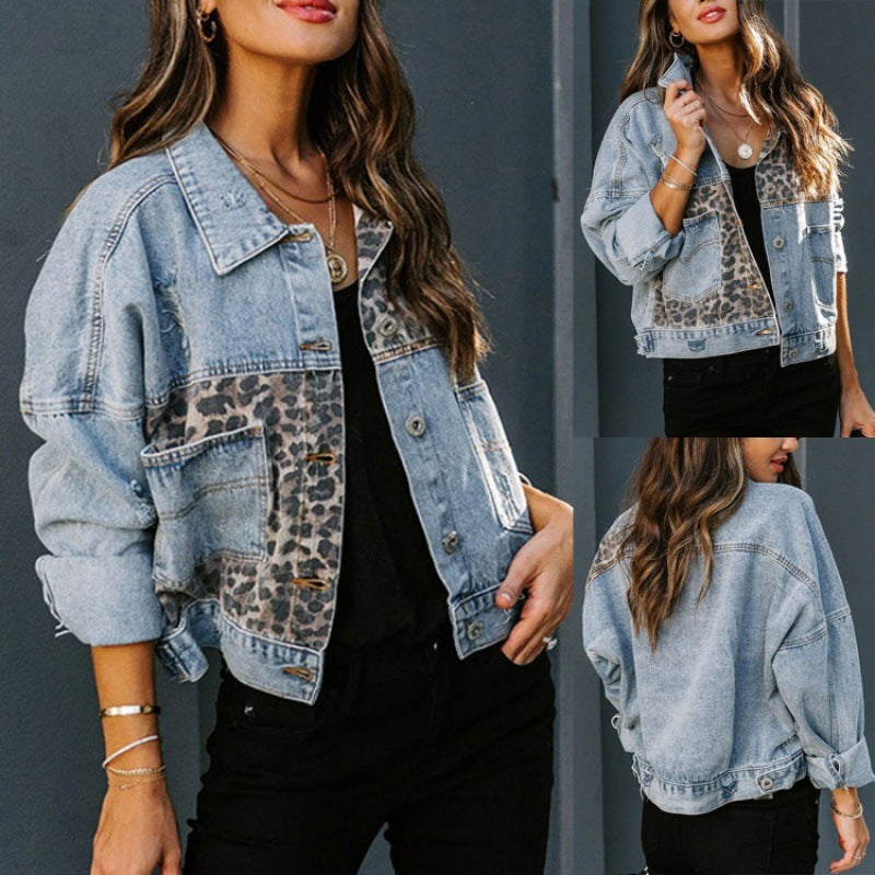 Damen Jeansjacke mit Leo-Print