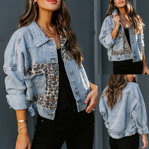 Damen Jeansjacke mit Leo-Print