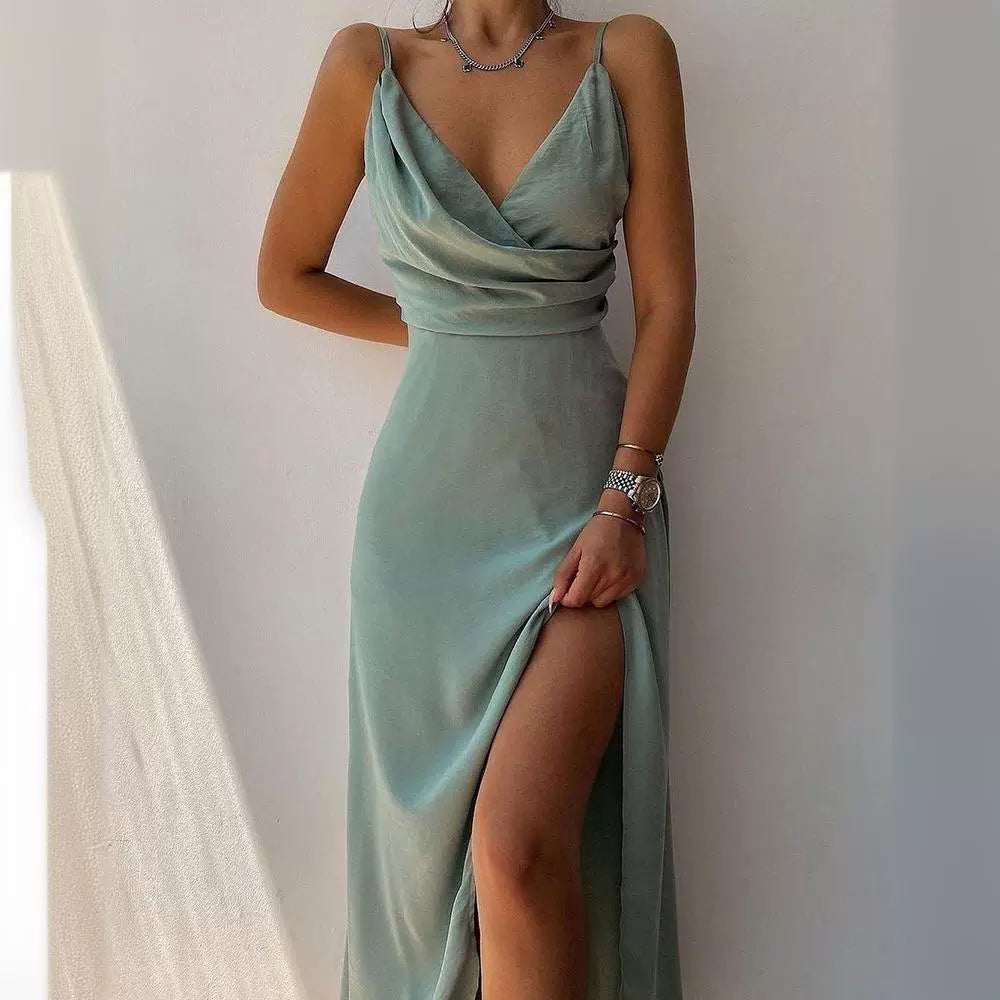 Damen Elegantes Maxikleid mit schickem Wickelausschnitt und verführerischem Schlitz EB