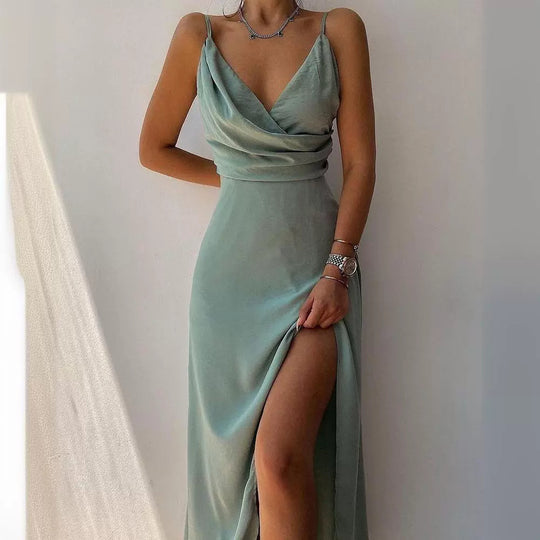 Damen Elegantes Maxikleid mit schickem Wickelausschnitt und verführerischem Schlitz EB