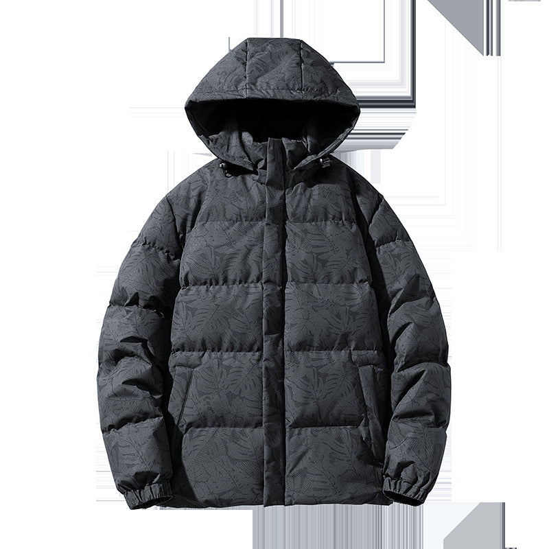 Herren gesteppte Daunenoptik-Kapuzenjacke mit botanischem Allover-Print, windabweisender Außenhülle und thermischer Synthetikfüllung EB