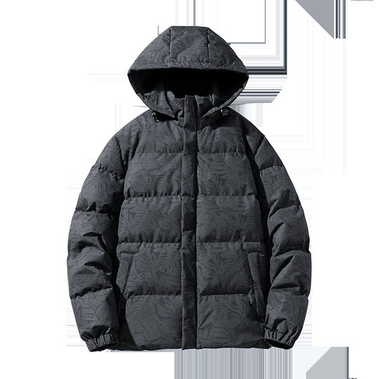 Herren gesteppte Daunenoptik-Kapuzenjacke mit botanischem Allover-Print, windabweisender Außenhülle und thermischer Synthetikfüllung EB