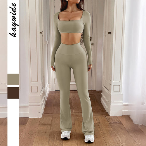 Damen Sportliches Zweiteiliges Set mit Langarmoberteil und Schmalen Leggings EB