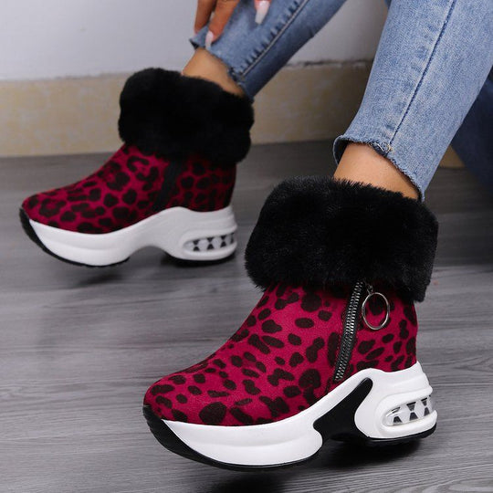 Damen Komfortable Sneaker-Stiefel mit trendigem Leopardenmuster und kuscheligem Kragen EB