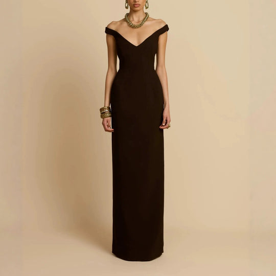 Damen Schlichtes Off-Shoulder-Maxikleid EB