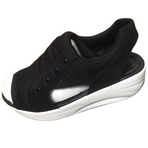 Damen  sportliche Keil-Sandale im Sneakerstil mit atmungsaktivem Mesh, gepolstertem Komfortfußbett und offener Zehenpartie EB