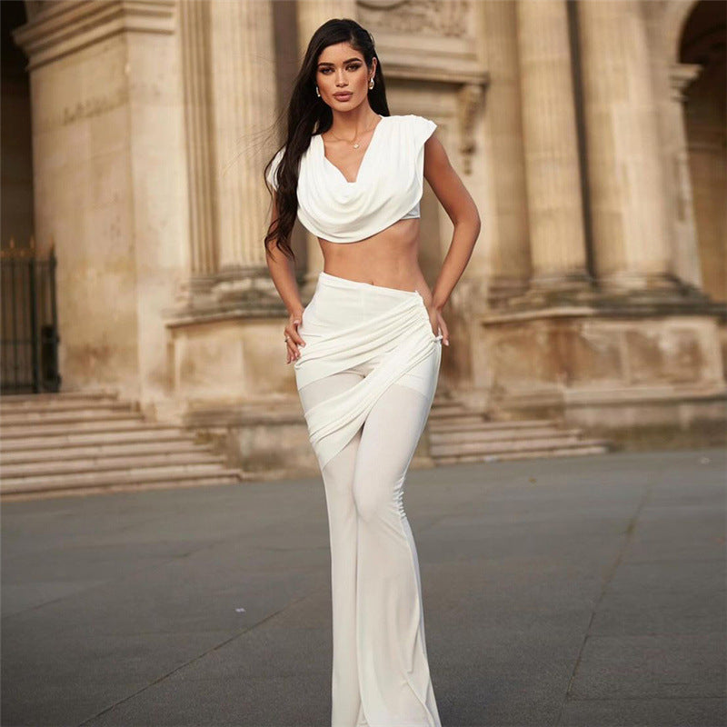 Damen Elegantes Jumpsuit-Set mit Drapierung und schmalem Bein EB