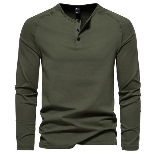 Herren nan langärmeliges Henley-Shirt aus Baumwollmischung mit Knopfleiste und schmaler Schnitt EB