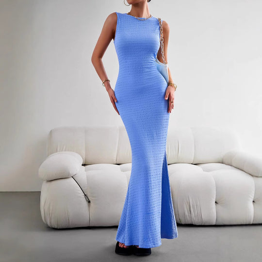 Damen figurbetontes Maxikleid mit elegantem strukturiertem Obermaterial EB