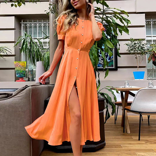 Damen Maxikleid mit Knopfdetails und seitlichem Schlitz EB