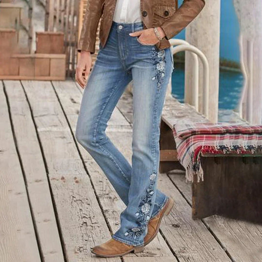 EB | Mittel Taille Flamingo Bestickte Jeans