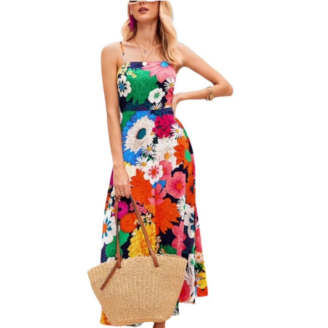 Damen Maxikleid mit floralem Musterschnitt und eleganter A-Linie EB