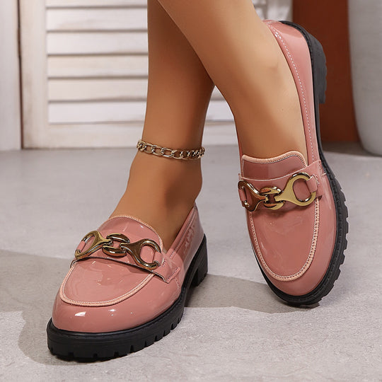 Damen Trendige und komfortable Loafers mit glänzender Oberflächenbeschaffenheit EB