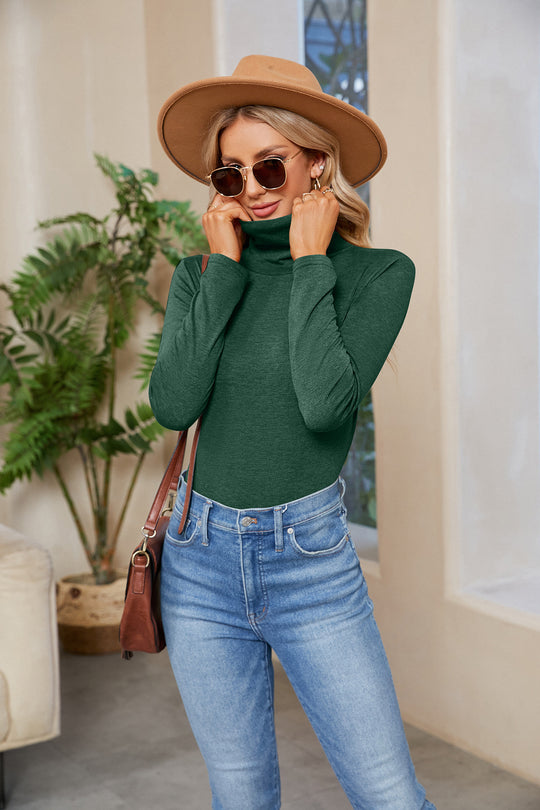 Damen Figurnahe Stretch-Jersey Rollkragenoberteil mit langem Arm EB
