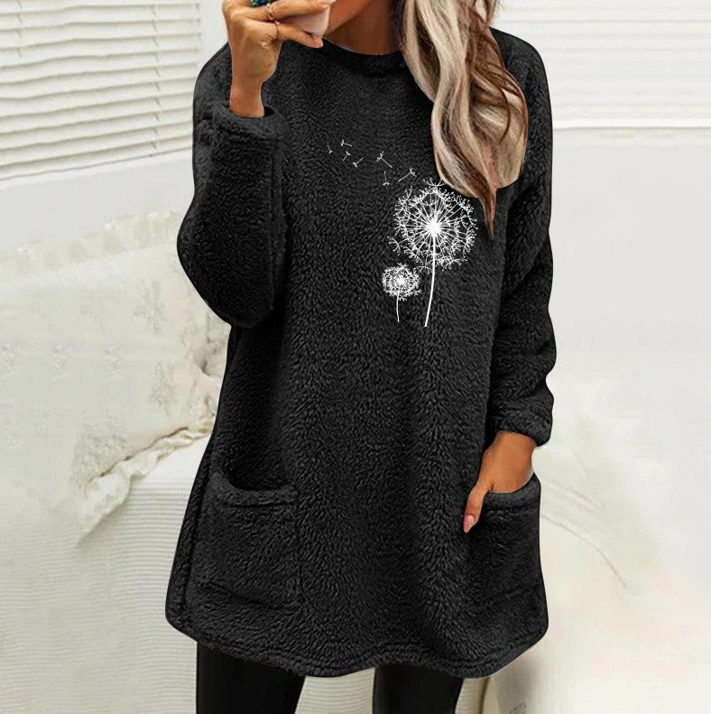 Damen Fleece-Tunika mit Dandelion-Motiv und praktischen Taschen EB