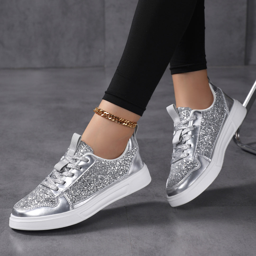 Damen Glitzernde Sport Sneakers mit glattem Obermaterial und rutschfester Sohle EB