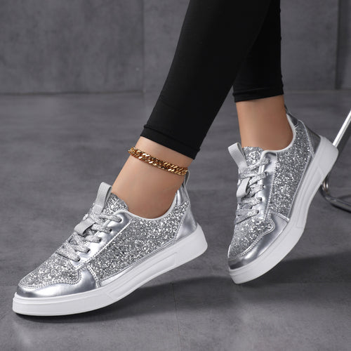 Damen nan Glitzer-Freizeitsneaker mit Metallic-Details, gepolstertem Einstieg und rutschfester Gummisohle EB