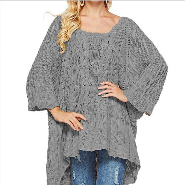 Damen Strickponcho mit weitem Schnitt und modischem Strukturmuster EB