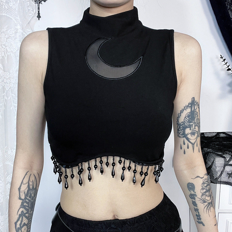 Damen elegantes Crop-Top mit Perlenverzierungen EB