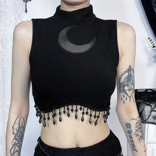 Damen elegantes Crop-Top mit Perlenverzierungen EB