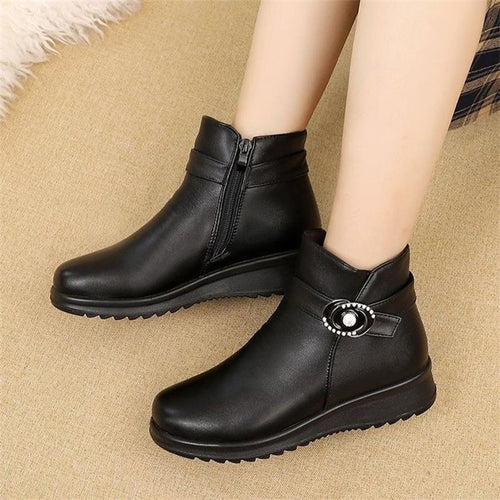 Damen Elegante und warme Stiefeletten mit modischer Schnallenverzierung EB