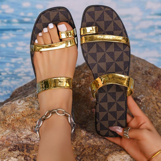 Damen modische Flip-Flops mit glänzenden Riemen EB