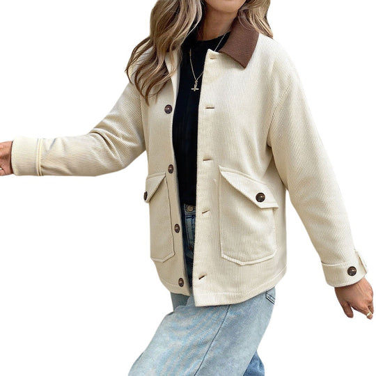 Damen Cordjacke mit kontrastkragen, aufgesetzten Taschen und Knopfleiste Eichborn Berlin