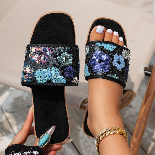Damen Glamouröse Strandsandalen mit funkelnden Pailletten EB