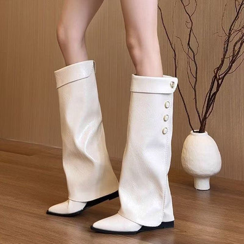 Damen Stilvolle Knöchelhohe Stiefel mit flexiblem Schaft und Knopfdetail EB