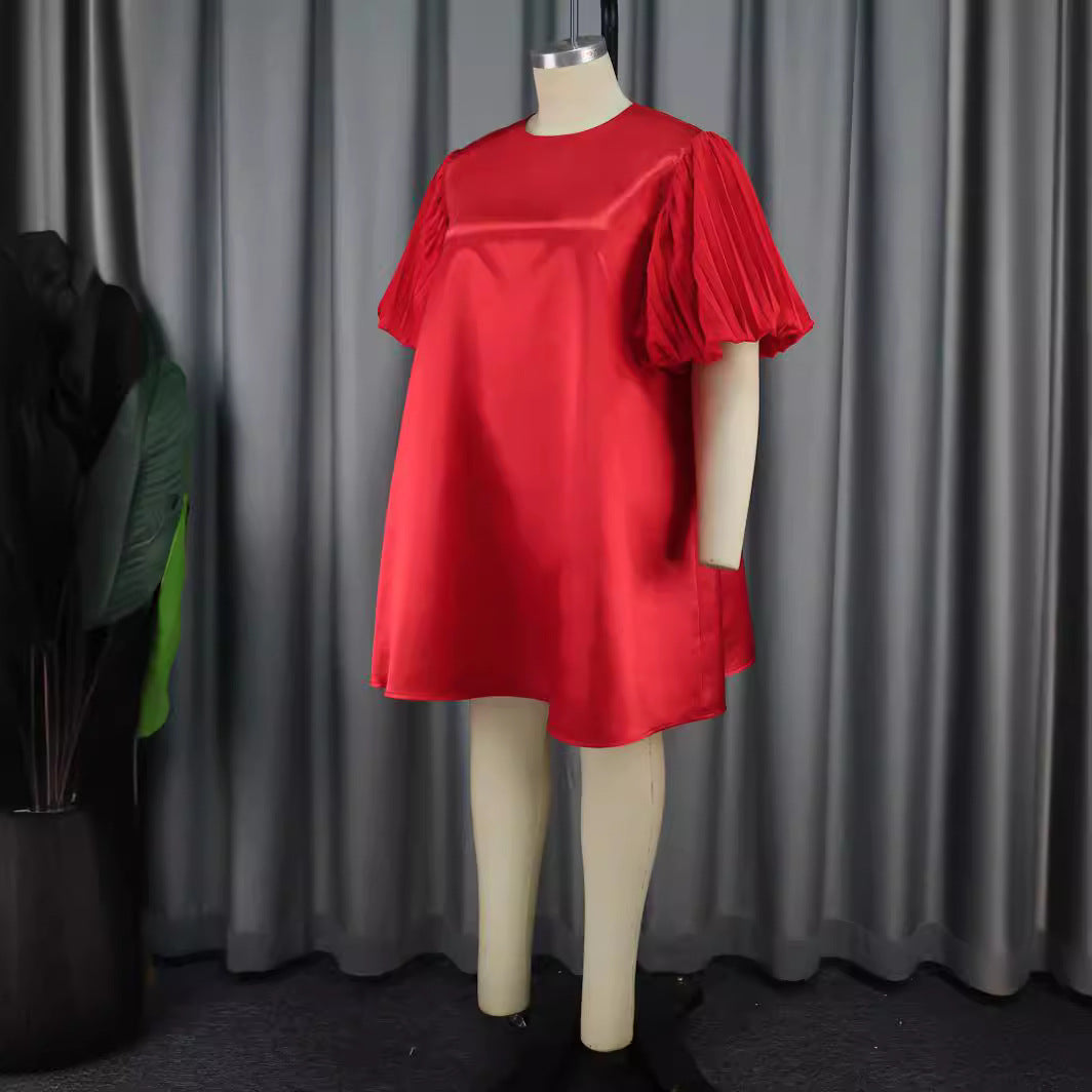 Damen exklusives Satin Kleid mit elegantem Rüschensaum EB