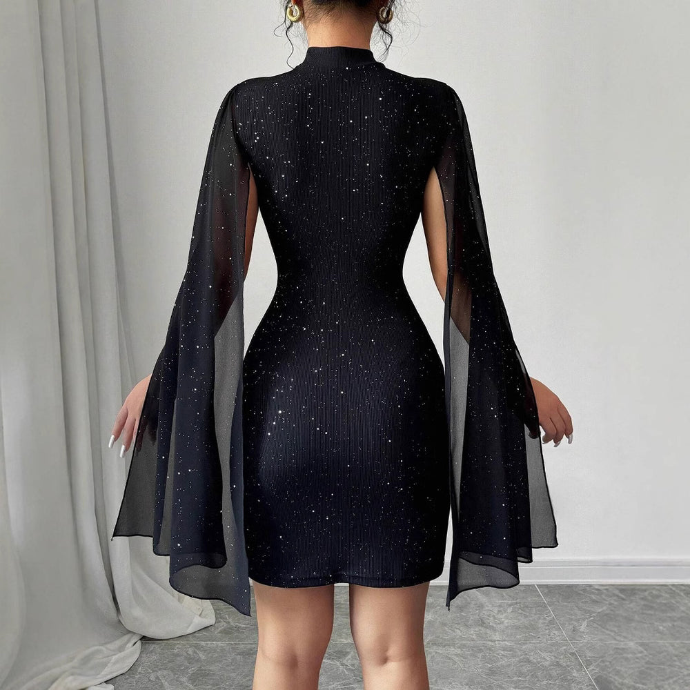 Damen Abendkleid mit schimmerndem Effekt und fließenden Ärmeln EB