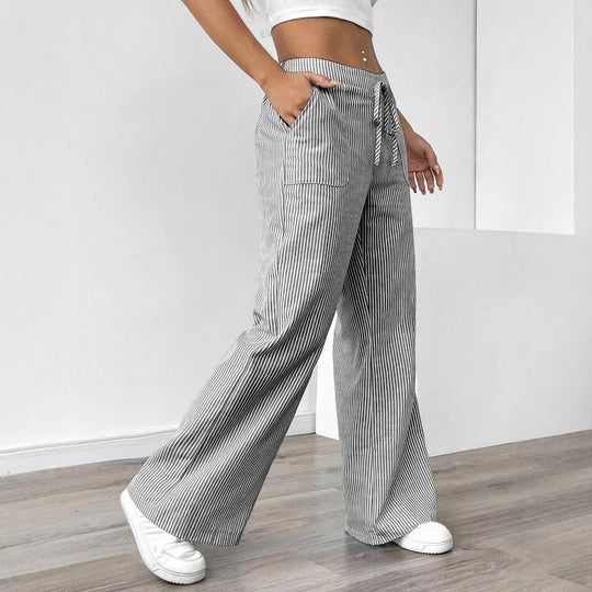 Damen weite Freizeithose mit Gürtel und praktischen Taschen EB