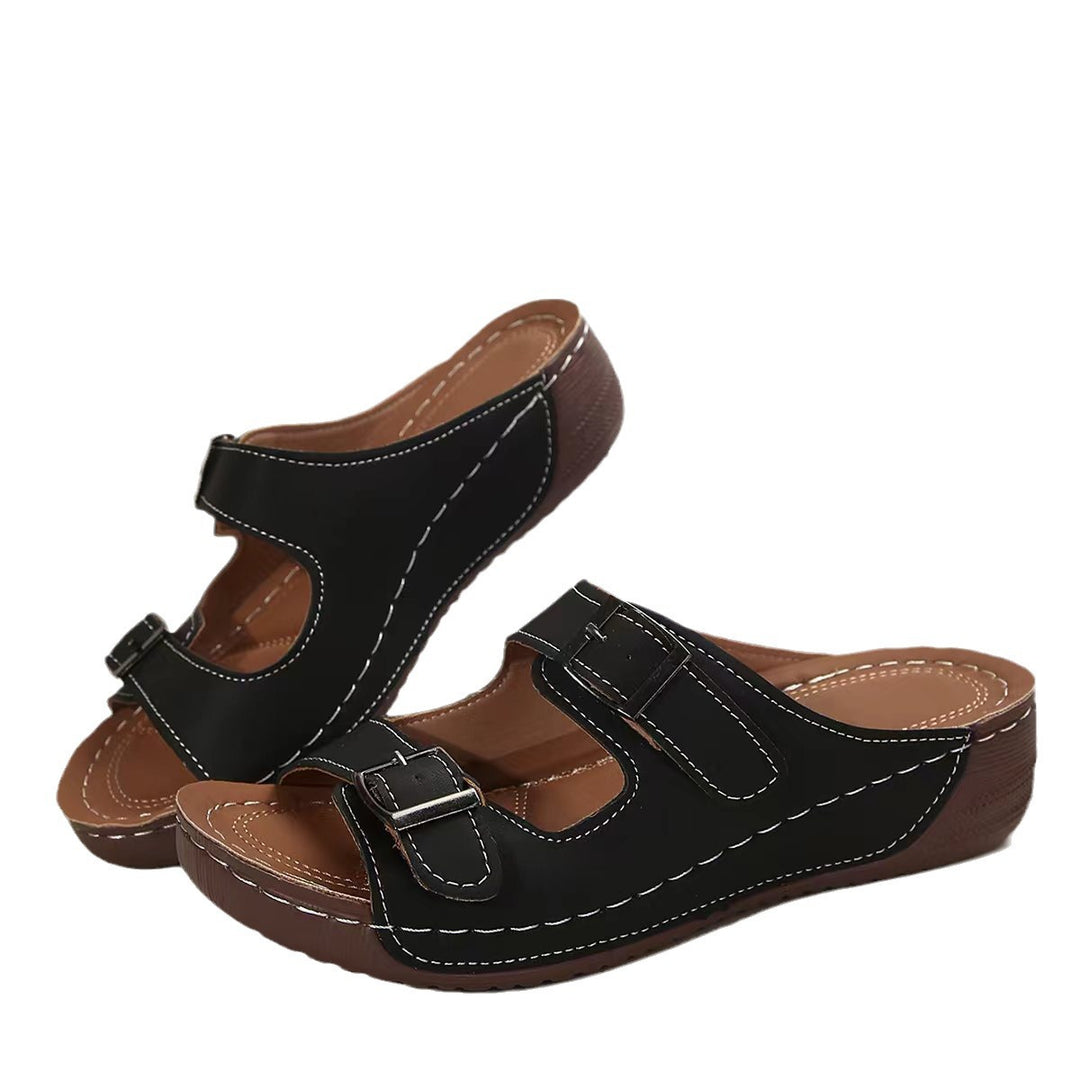Damen Komfortable Pantoletten mit verstellbaren Riemen und ergonomischer Sohle EB