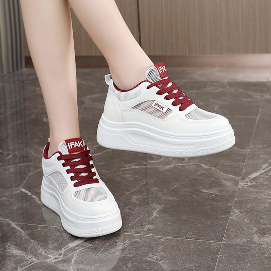 Damen modische Plateau-Sneaker mit atmungsaktivem Obermaterial und dämpfender Laufsohle EB
