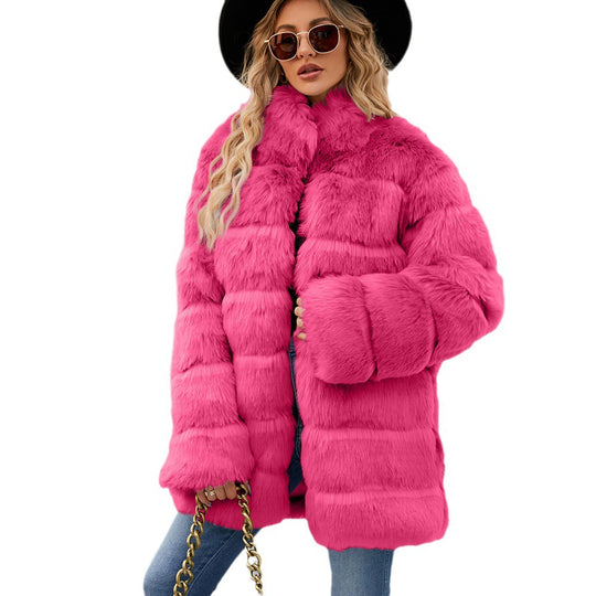 Damen Bequemer Kunstfellparka mit breitem Kragen und weichen Details EB