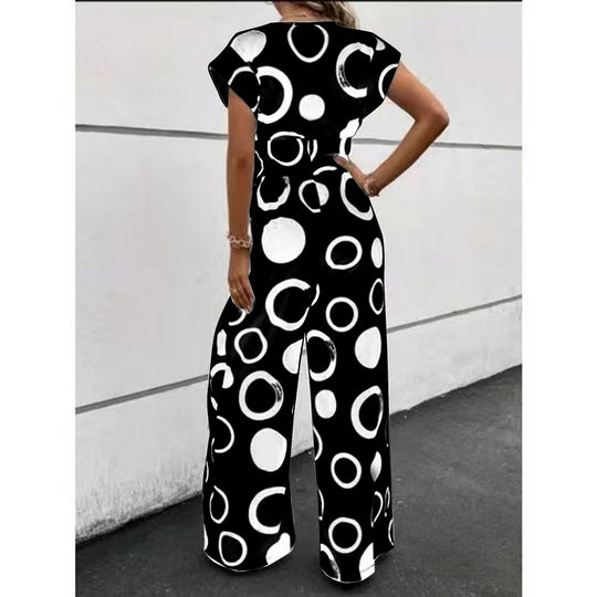 Damen Modischer Jumpsuit mit kurzem Arm und tiefem V-Ausschnitt EB