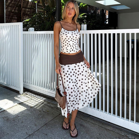 Damen Maxi Kleid mit eleganter Raffung und Punkte-Muster EB