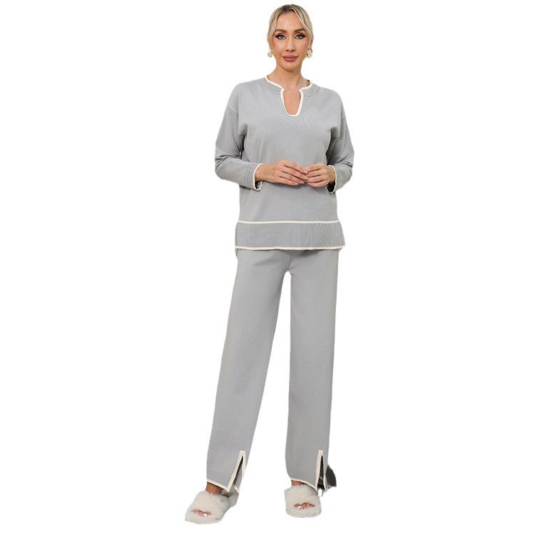 Damen Freizeit-Loungewear-Set mit seitlichen Schlitzen und eleganten Details EB