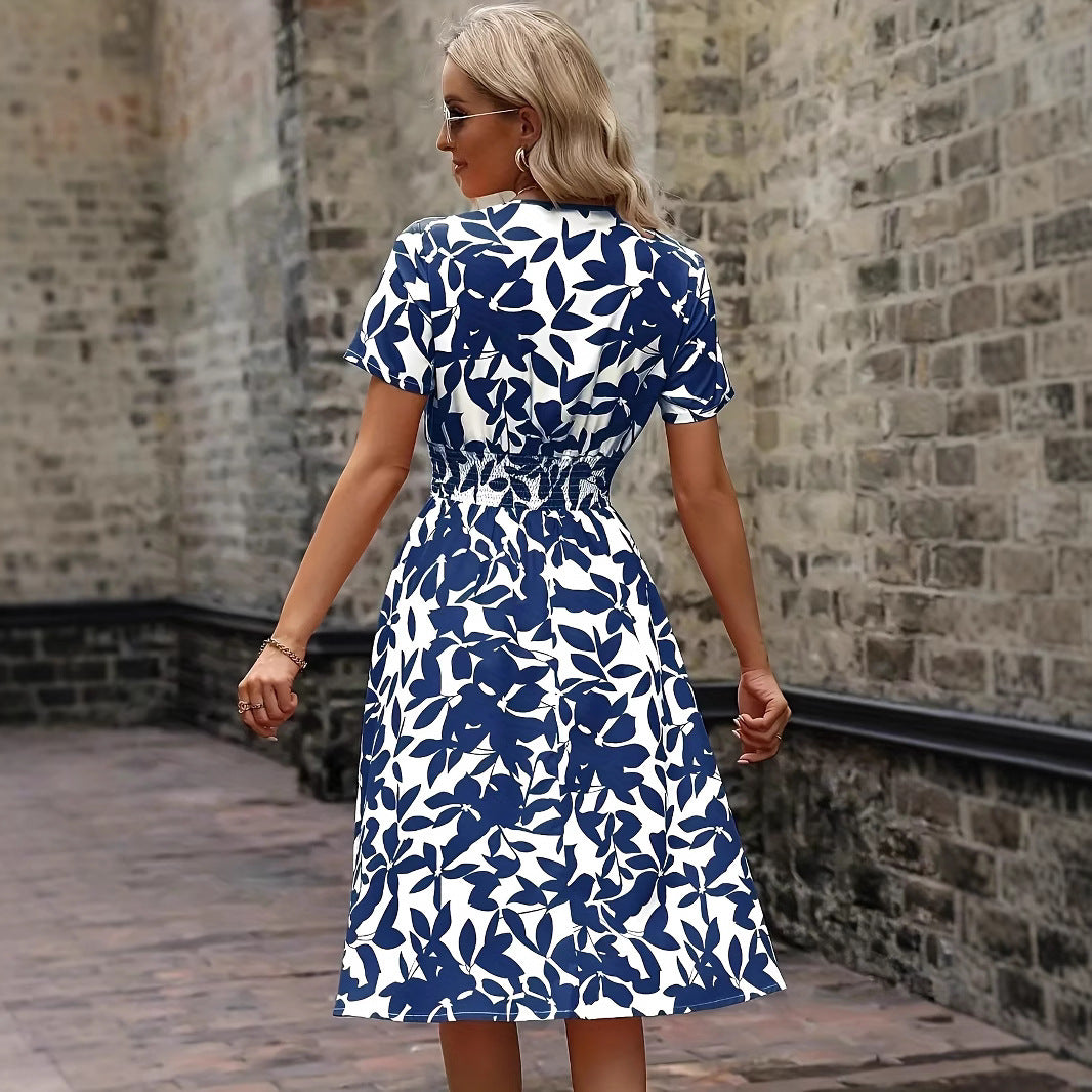 Damen Midi-Wickelkleid mit floralem Muster und elastischem Bund EB