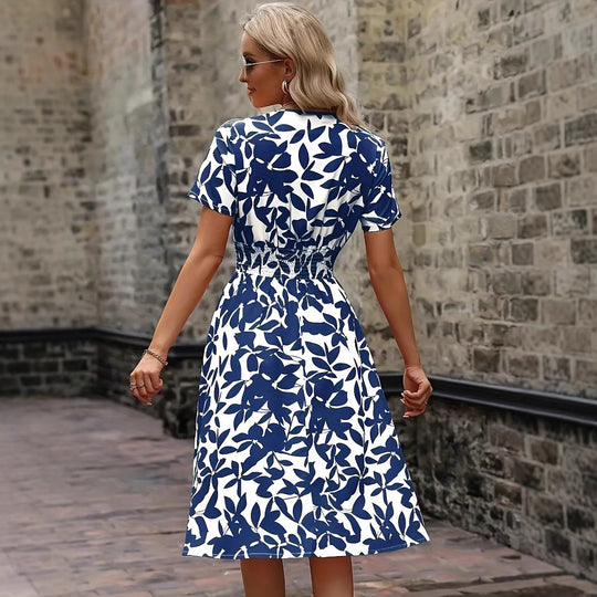 Damen Midi-Wickelkleid mit floralem Muster und elastischem Bund EB
