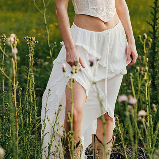 Damen Luftiger Chiffon-Rock mit voluminösem Rüschensaum EB
