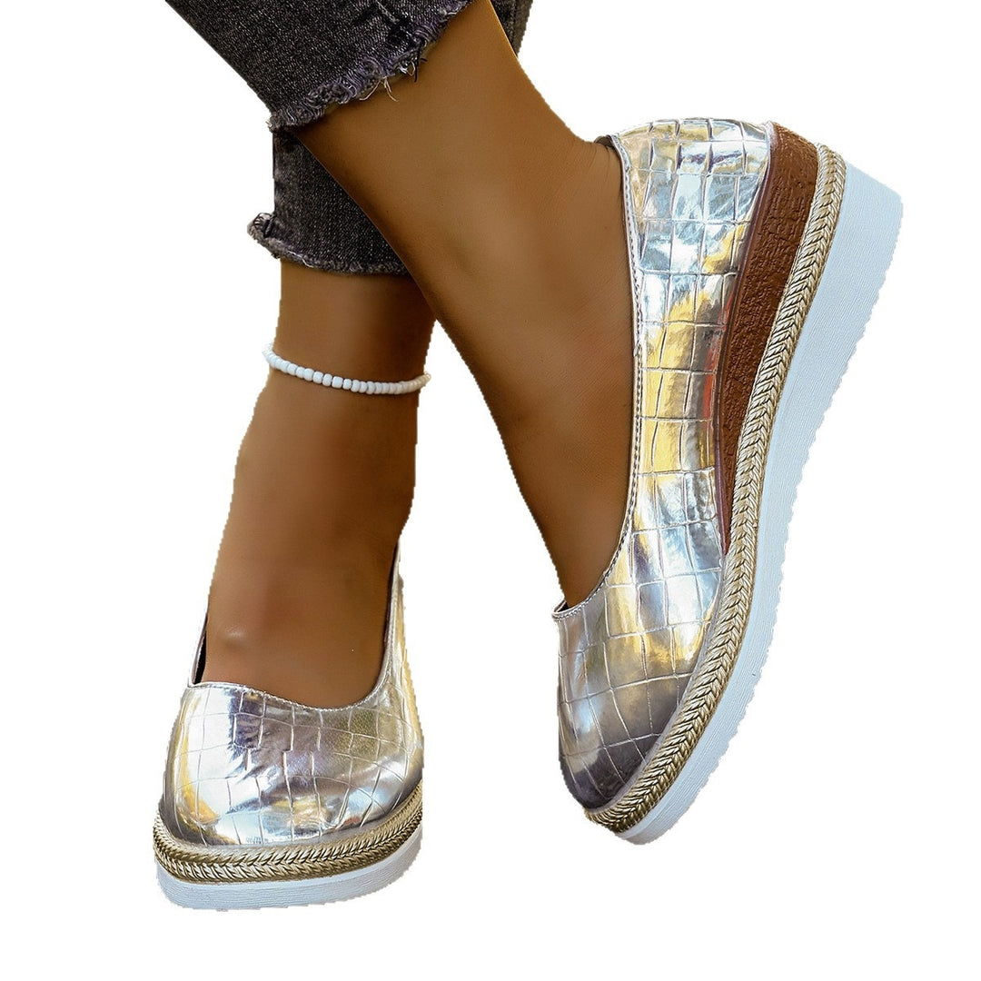 Damen Plattform-Ballerinas mit modischem Krokopattern und elastischer Einlage EB