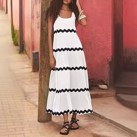 Damen Maxikleid mit wellenförmigen Rüschen und lässigem Schnitt EB