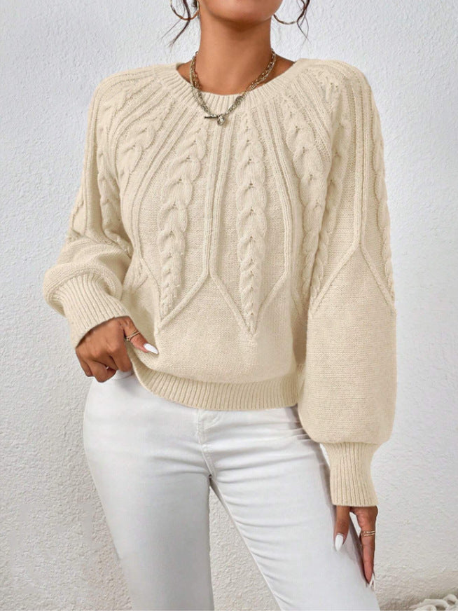 Damen Strickpullover mit Zopfmuster und weitem Schnitt EB